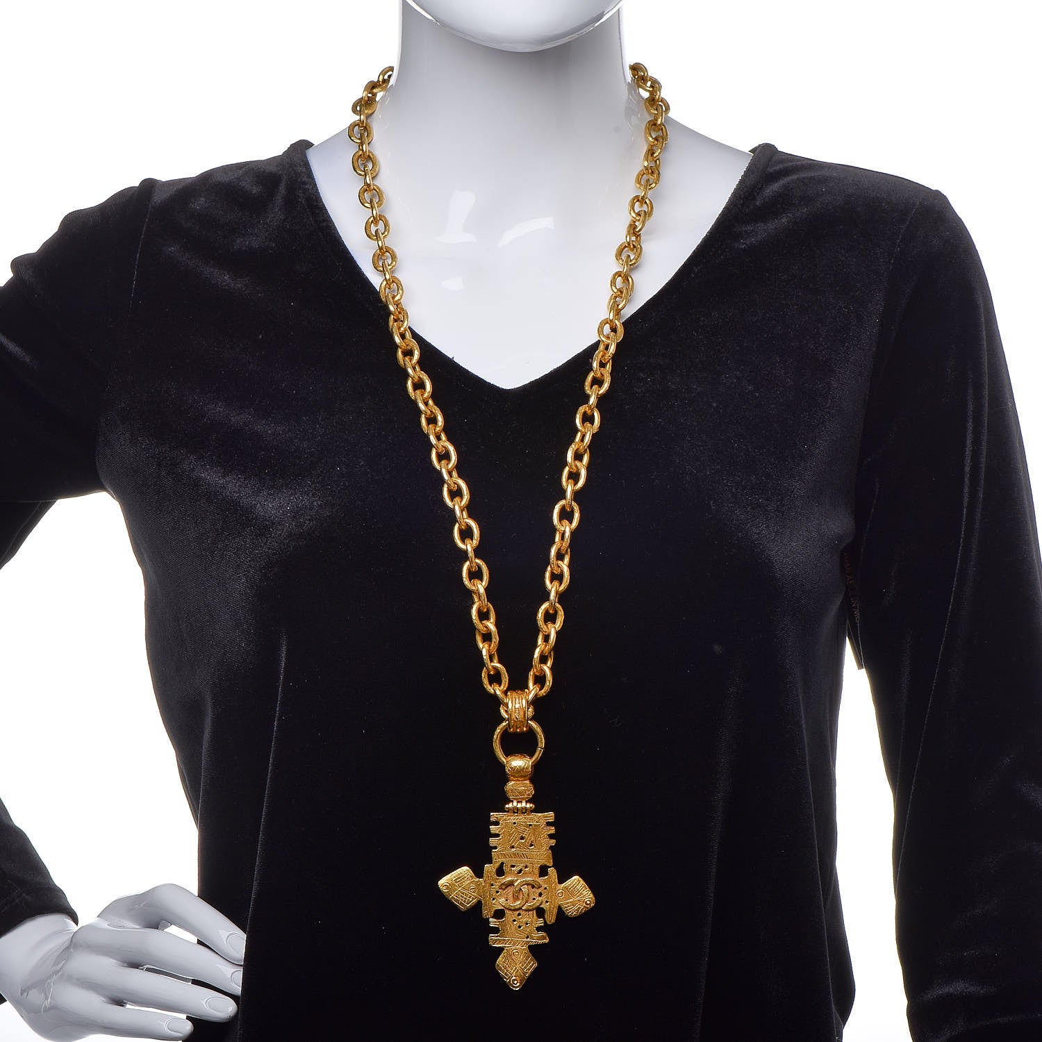Chanel Chain CC Cross Necklace Gold 2 of 4