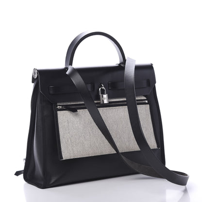 Hermes Toile H Berline Vache Hunter Herbag Zip PM 31 Black Ecru 3 of 13