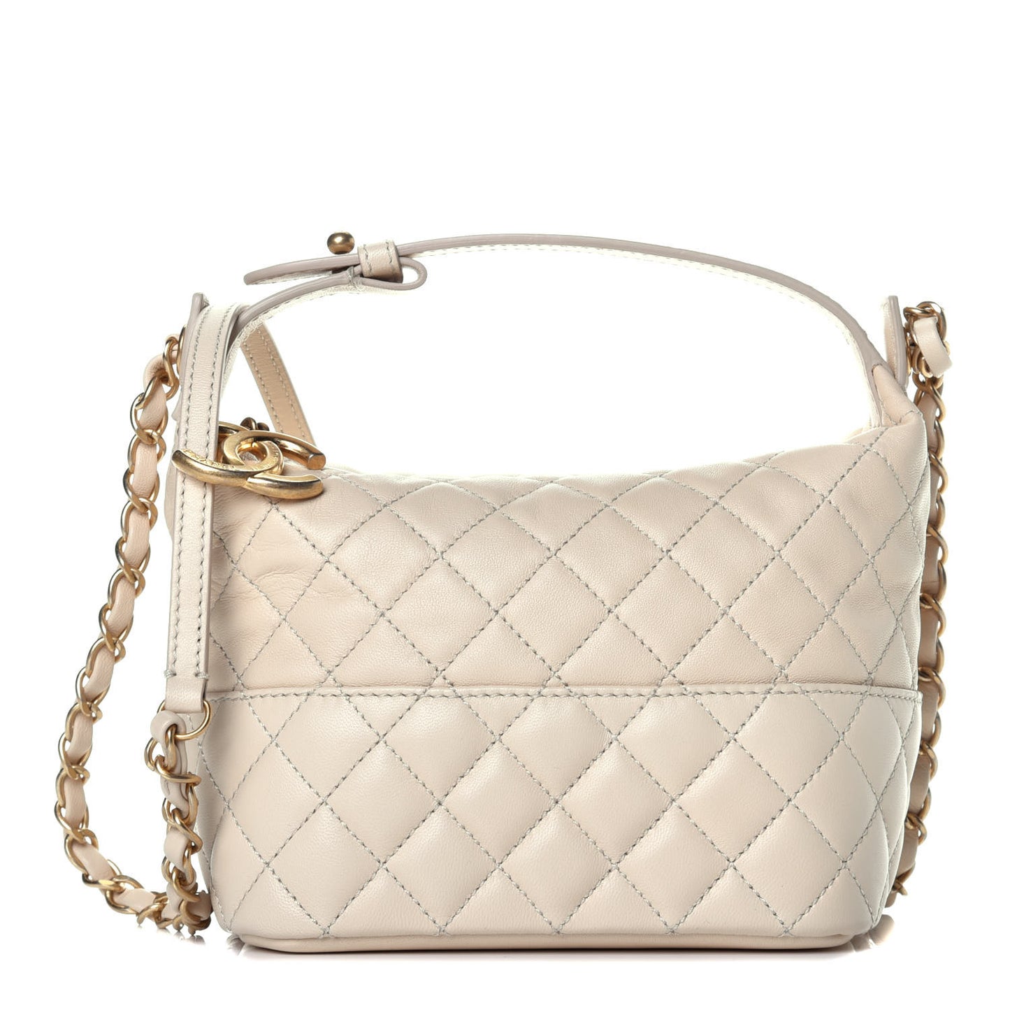 Lambskin Quilted Small Hobo Beige