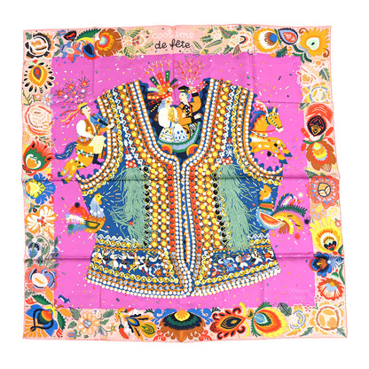 Hermes Silk Costume de Fete Scarf 90 Rose Poudre Cyclamen Jaune 1 of 3