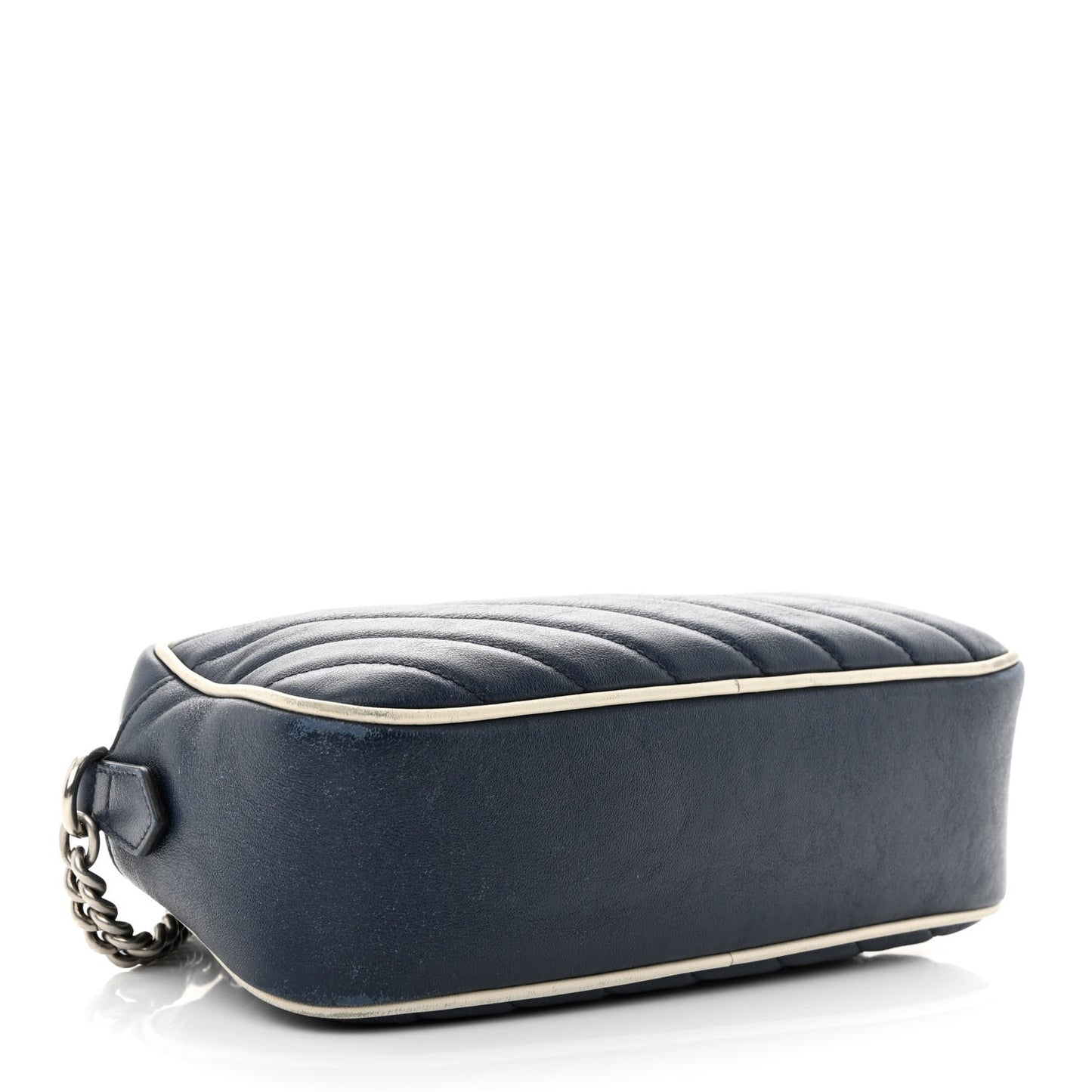 Vintage Effect Calfskin Matelasse Diagonal Small Torchon GG Marmont Chain Shoulder Bag Blue Agata Mystic White