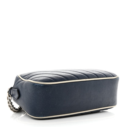 Gucci Vintage Effect Calfskin Matelasse Diagonal Small Torchon GG Marmont Chain Shoulder Bag Blue Agata Mystic White 4 of 17