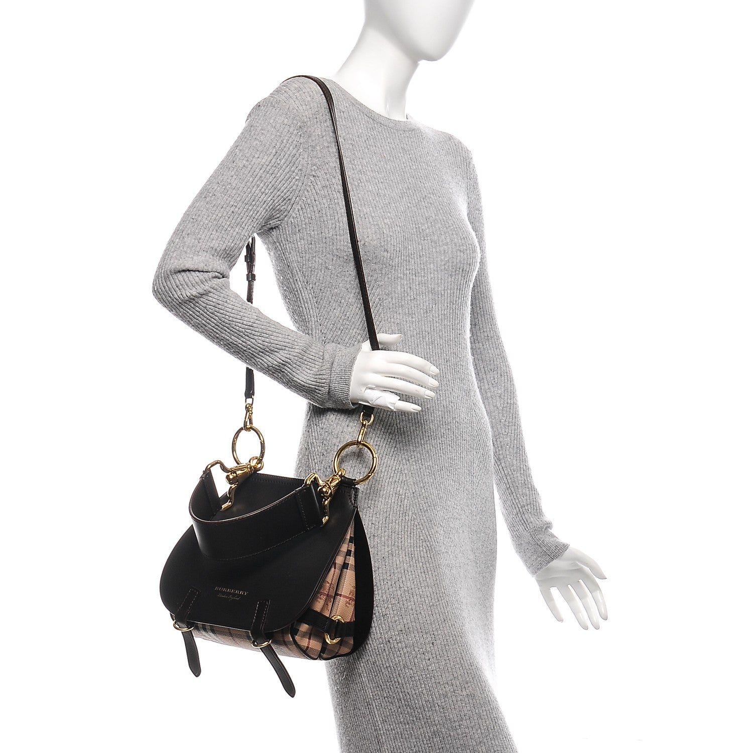 Burberry Haymarket Check Large Bridle Saddle Bag Dark Clove Brown 2 of 8