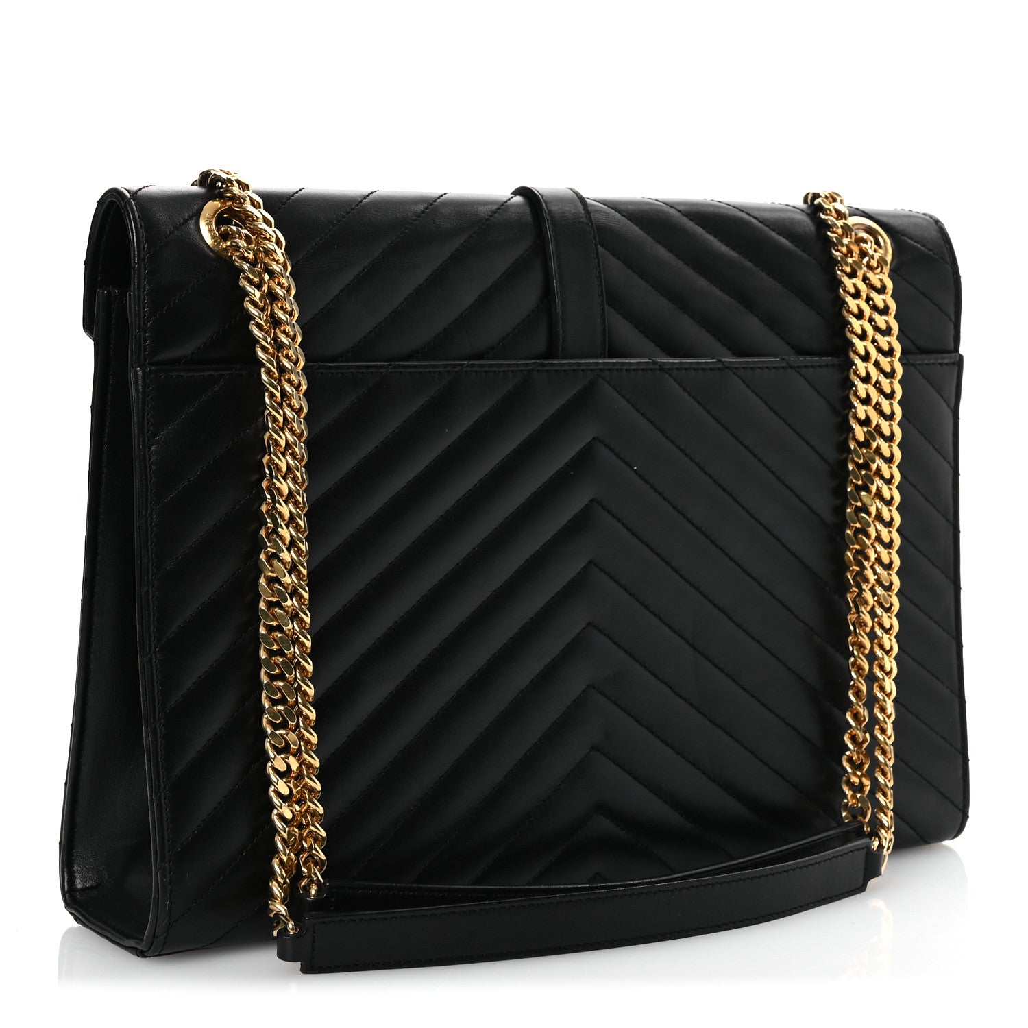 Saint Laurent Smooth Calfskin Matelasse Chevron Large Monogram Satchel Black 5 of 23