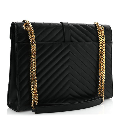 Saint Laurent Smooth Calfskin Matelasse Chevron Large Monogram Satchel Black 5 of 23
