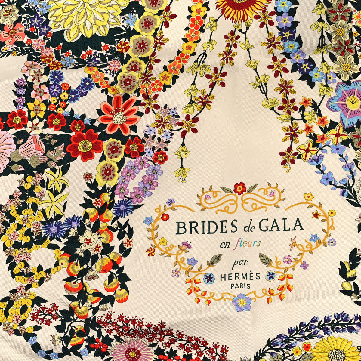 Silk Brides De Gala En Fleurs Scarf 90 Black Ivory Multicolor