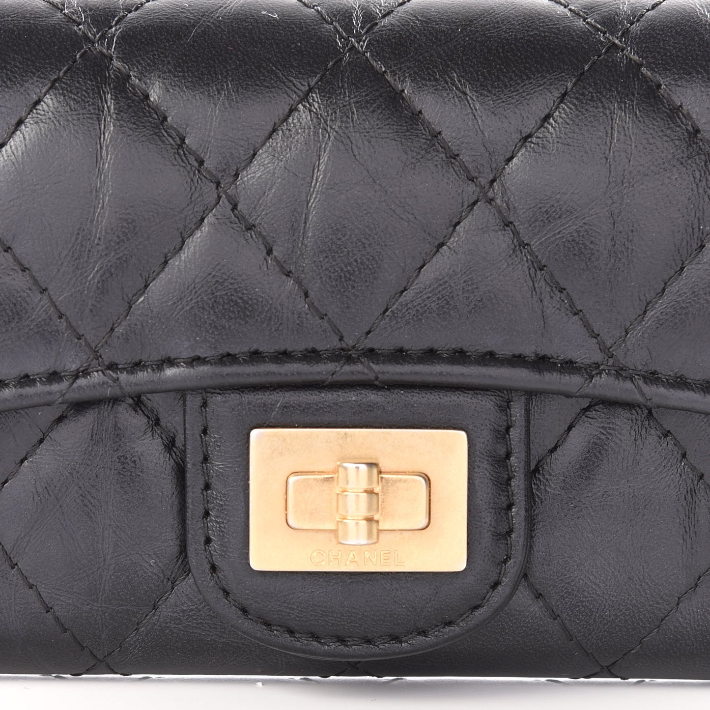 Aged Calfskin Quilted Reissue Flap Card Holder Black
