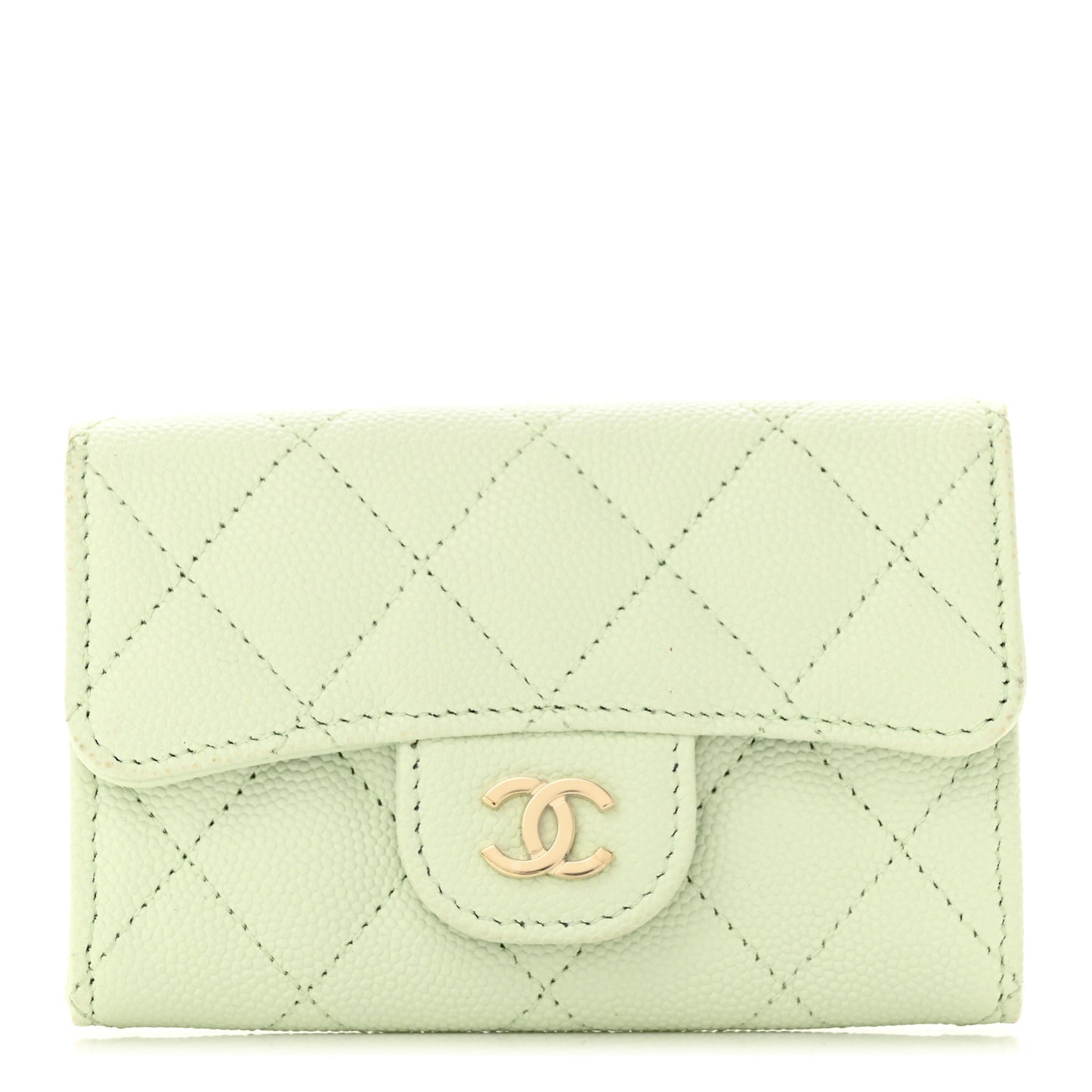 Caviar Quilted Flap Card Holder Wallet Light Green