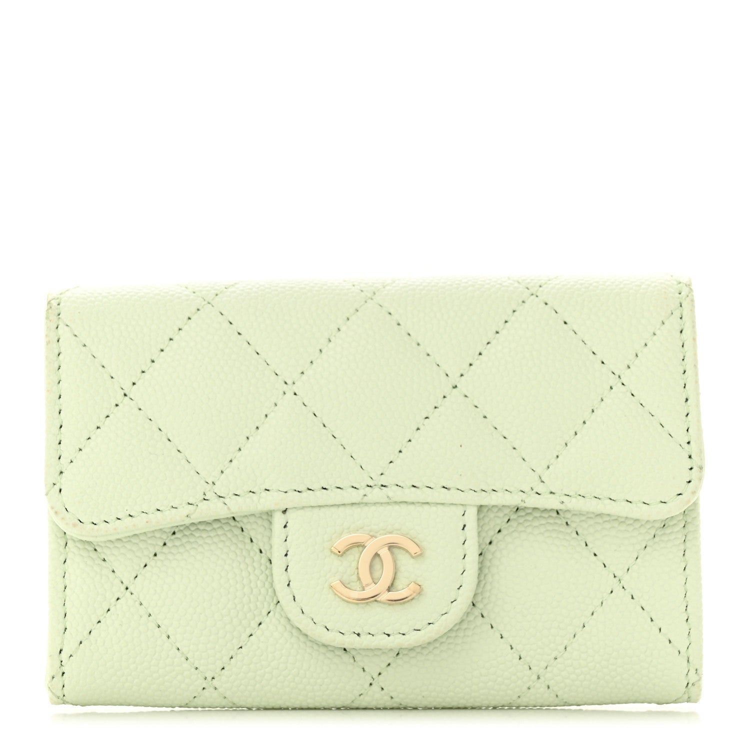 Chanel Caviar Quilted Flap Card Holder Wallet Light Green 1 of 9