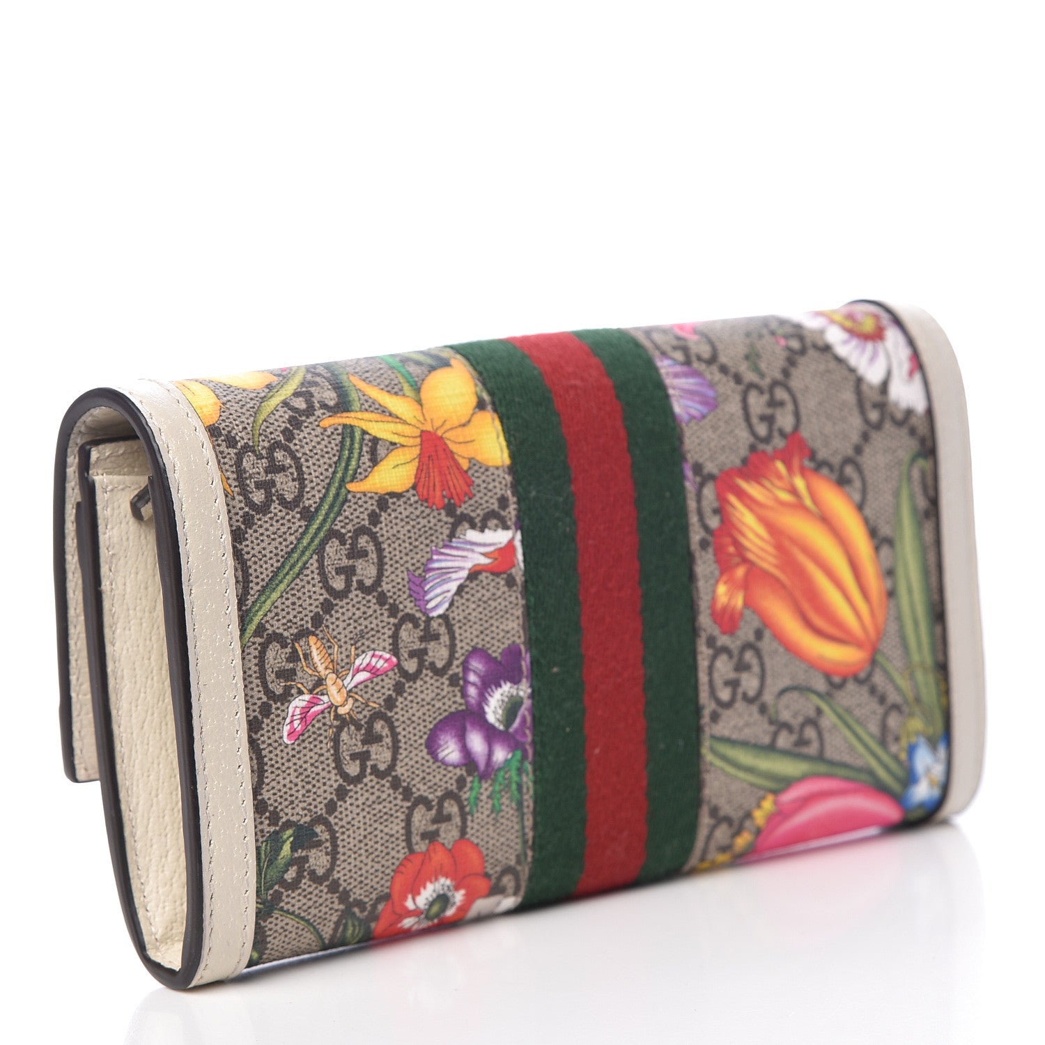 Gucci GG Supreme Monogram Flora Web Ophidia Continental Wallet White 3 of 8