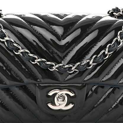 Chanel Patent Calfskin Chevron Quilted Mini Rectangular Flap Navy Blue 9 of 12