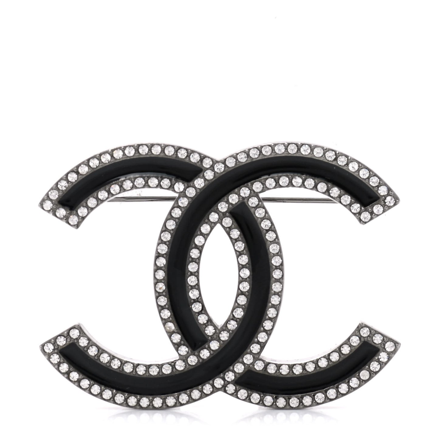 Enamel Crystal CC Brooch Black