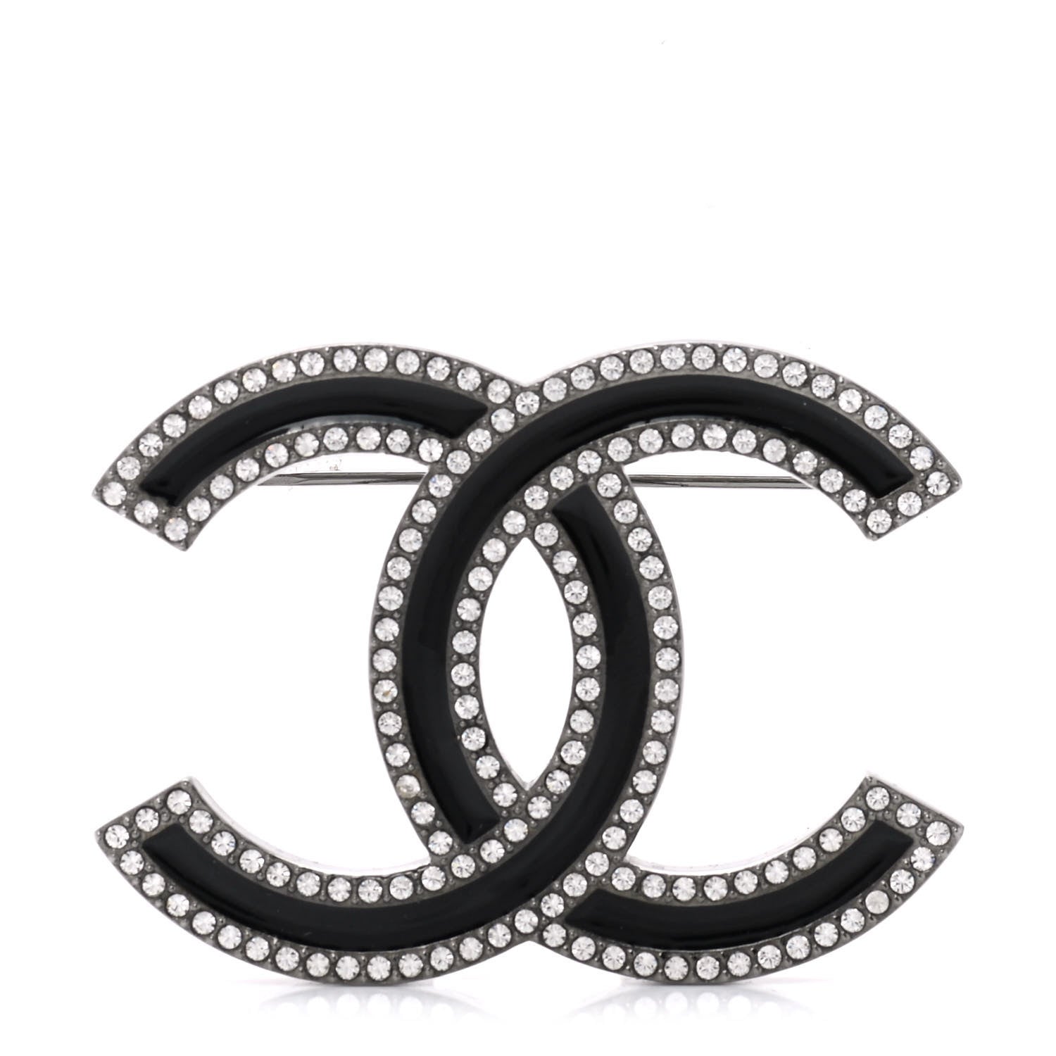 Chanel Enamel Crystal CC Brooch Black 1 of 5