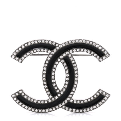 Chanel Enamel Crystal CC Brooch Black 1 of 5