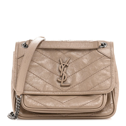 Saint Laurent Crinkled Calfskin Matelasse Monogram Baby Niki Chain Satchel Light Taupe 1 of 13