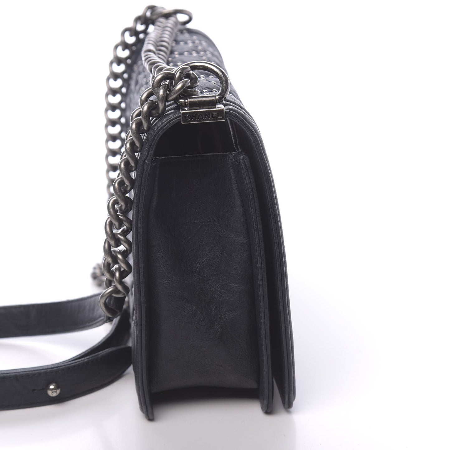 Crumpled Lambskin New Medium Studded Boy Flap Navy