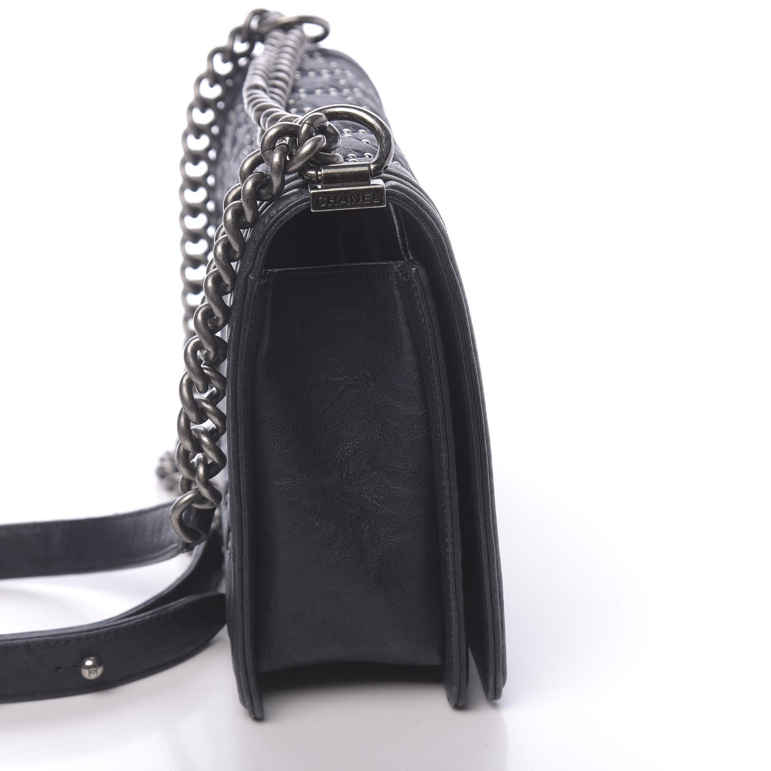 Chanel Crumpled Lambskin New Medium Studded Boy Flap Navy 14 of 17