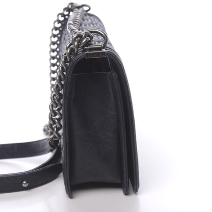 Chanel Crumpled Lambskin New Medium Studded Boy Flap Navy 14 of 17