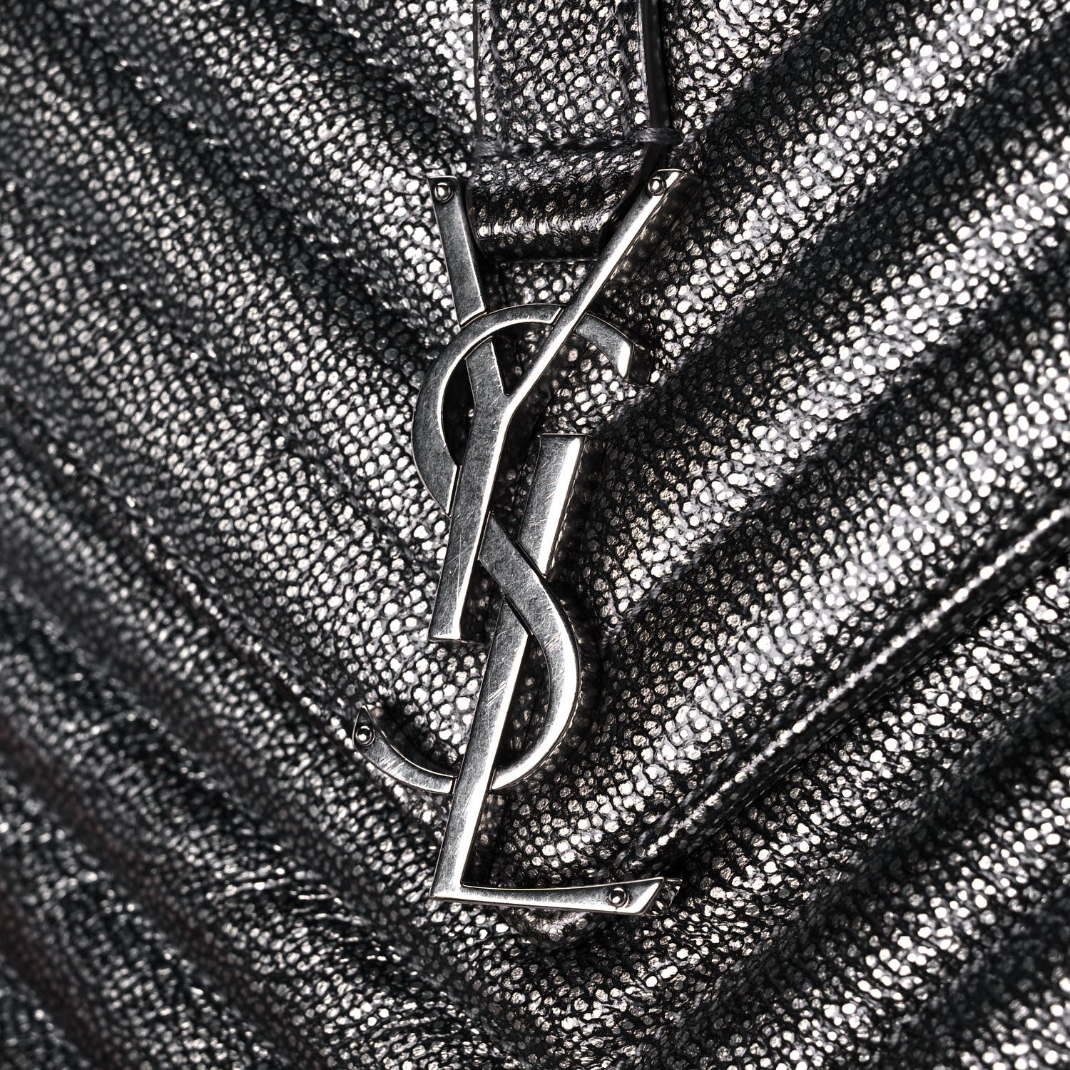 Saint Laurent Metallic Grain De Poudre Matelasse Chevron Monogram Medium College Bag Gunmetal 11 of 12