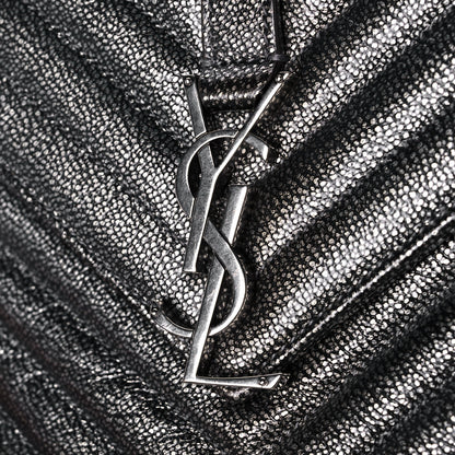 Saint Laurent Metallic Grain De Poudre Matelasse Chevron Monogram Medium College Bag Gunmetal 11 of 12