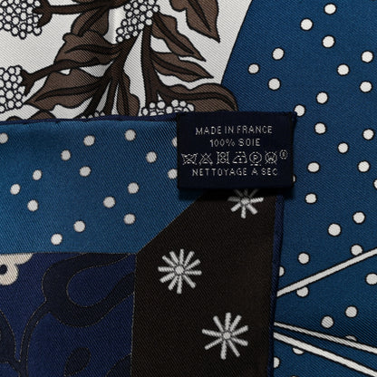 Hermes Silk Twill Le Premier Chant Scarf 90 Bleu Nuit White Ebene 5 of 5