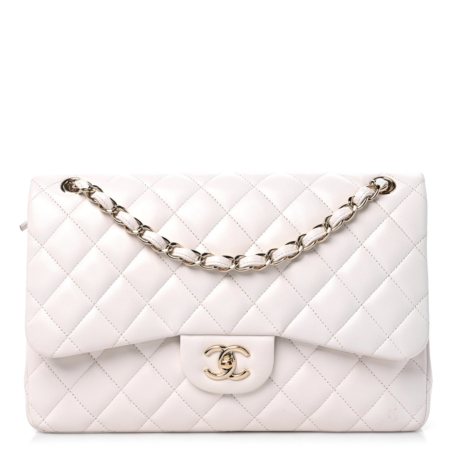 Chanel Caviar Quilted Jumbo Double Flap White 1 of 12