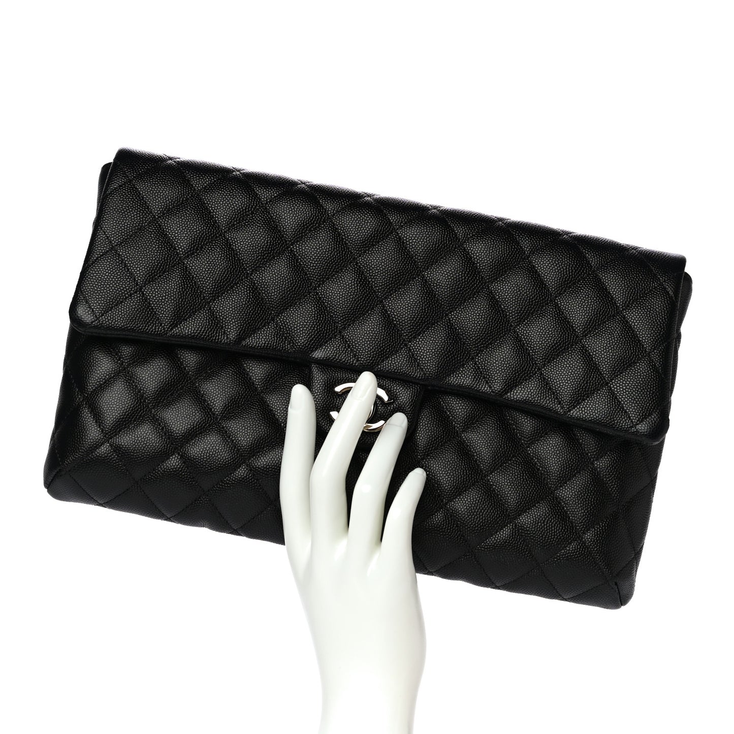 Caviar Quilted Flap Clutch Black