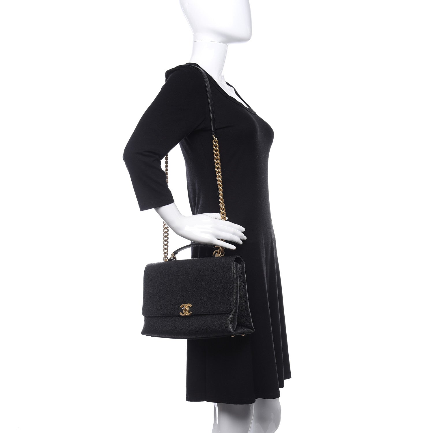 Chanel Grained Calfskin Stitched Flap Black 2 of 9