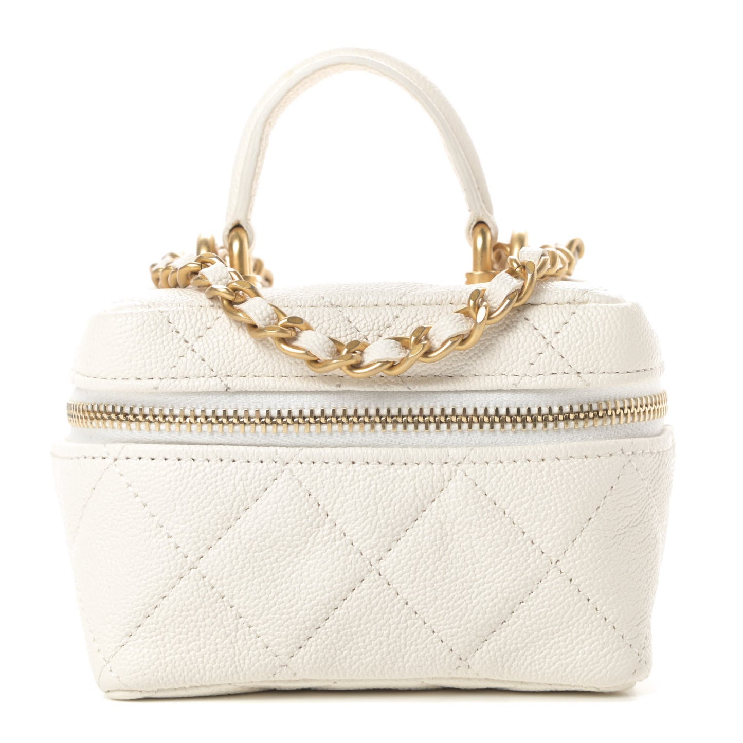 Caviar Quilted Mini Top Handle Vanity With Chain White