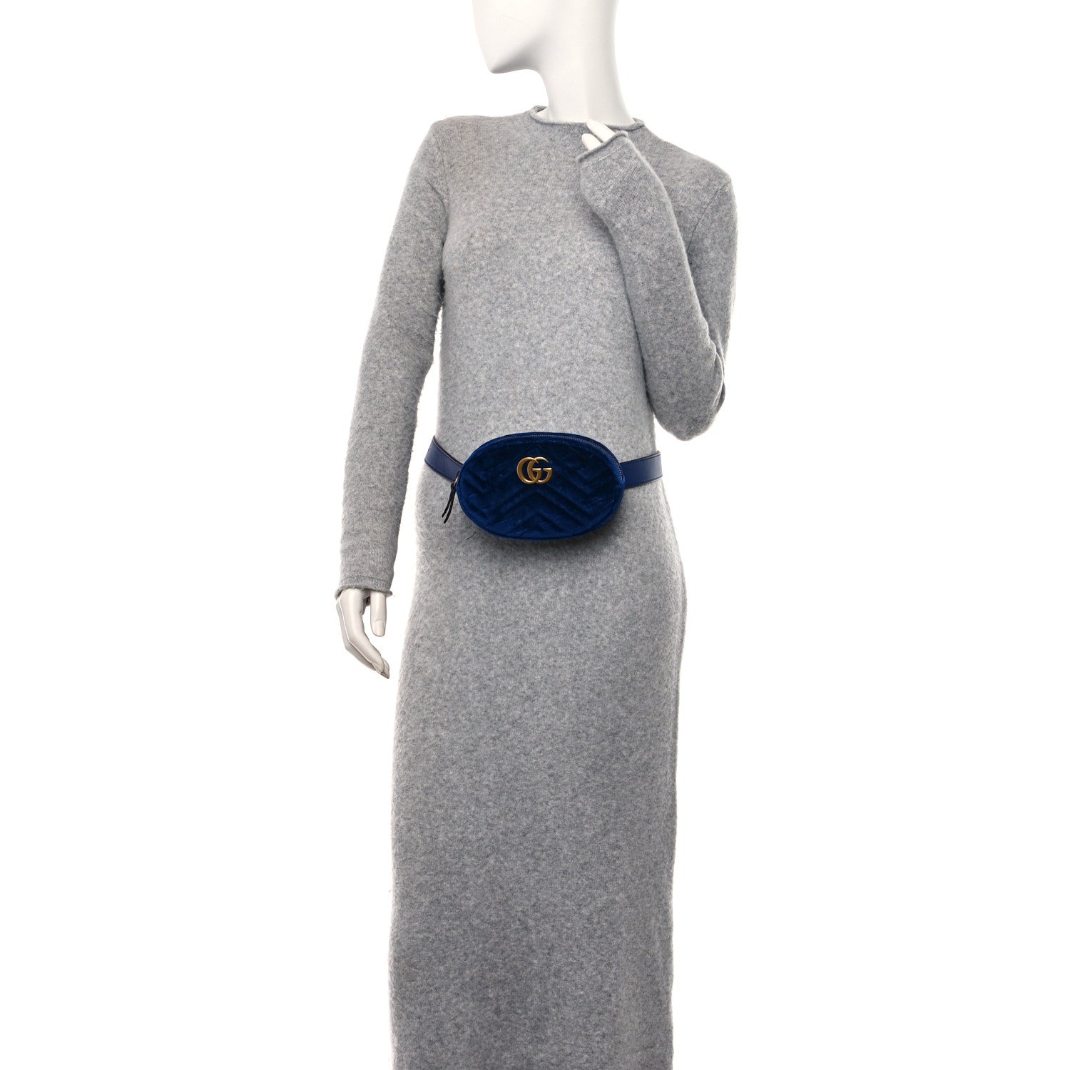 Gucci Velvet Matelasse GG Marmont Belt Bag 75 30 Cobalt Blue 2 of 12
