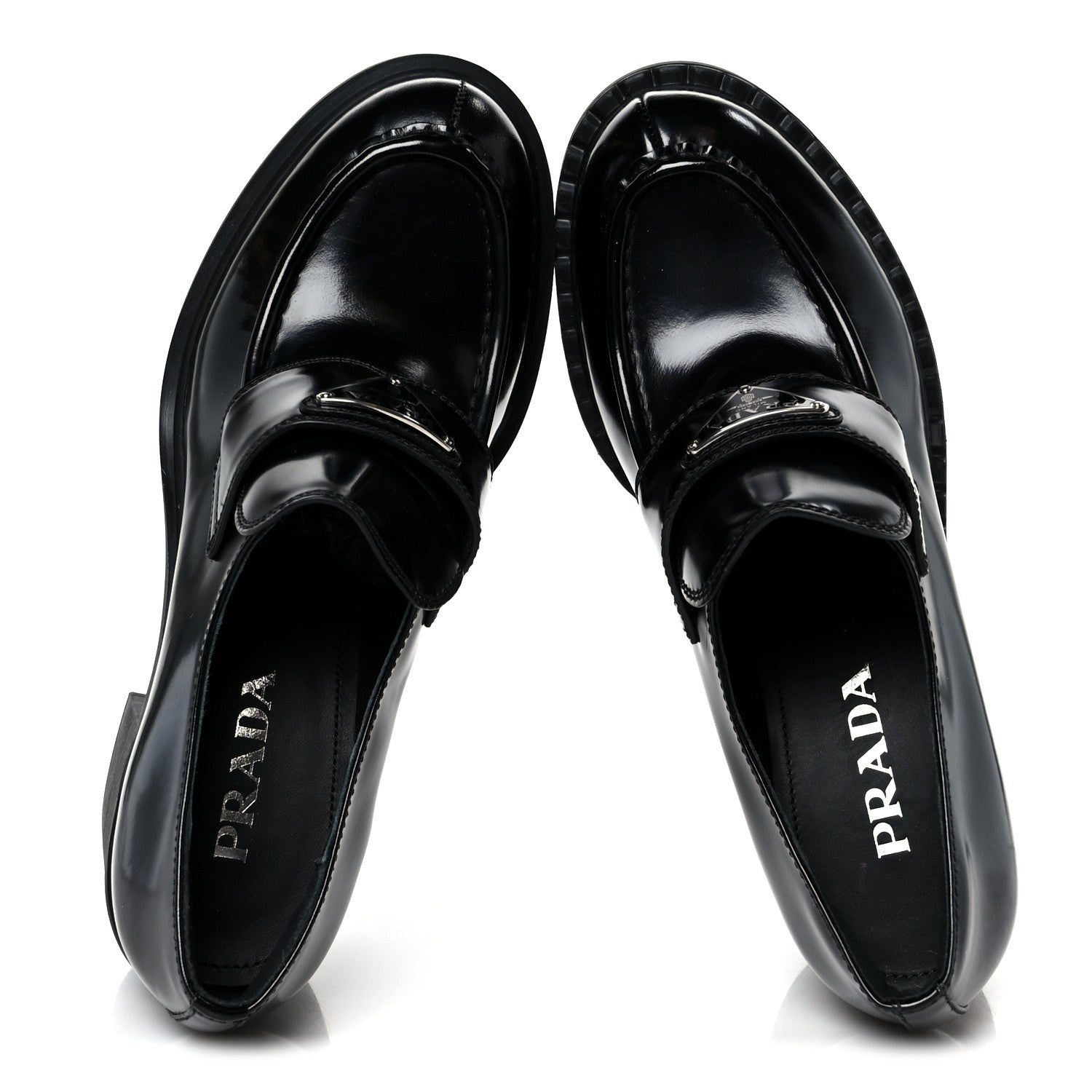Prada Spazzolato Metal Triangle Logo 85mm Loafers 40 Black 1810753