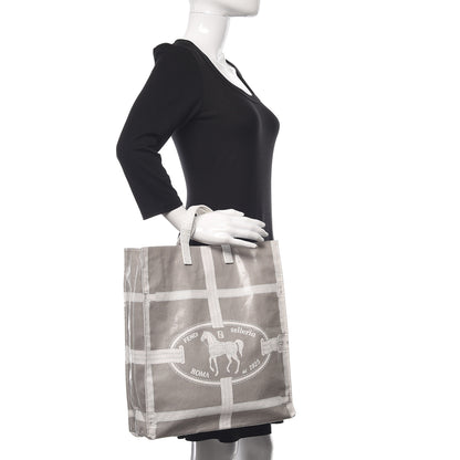 Fendi Coated Canvas Calfskin Romano Selleria Borghese Print Special Shopping Tote Bianco 3 of 20