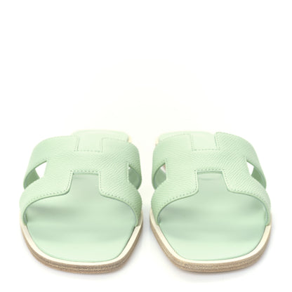 Hermes Epsom Oran Sandals 37.5 Vert Jade 2 of 8