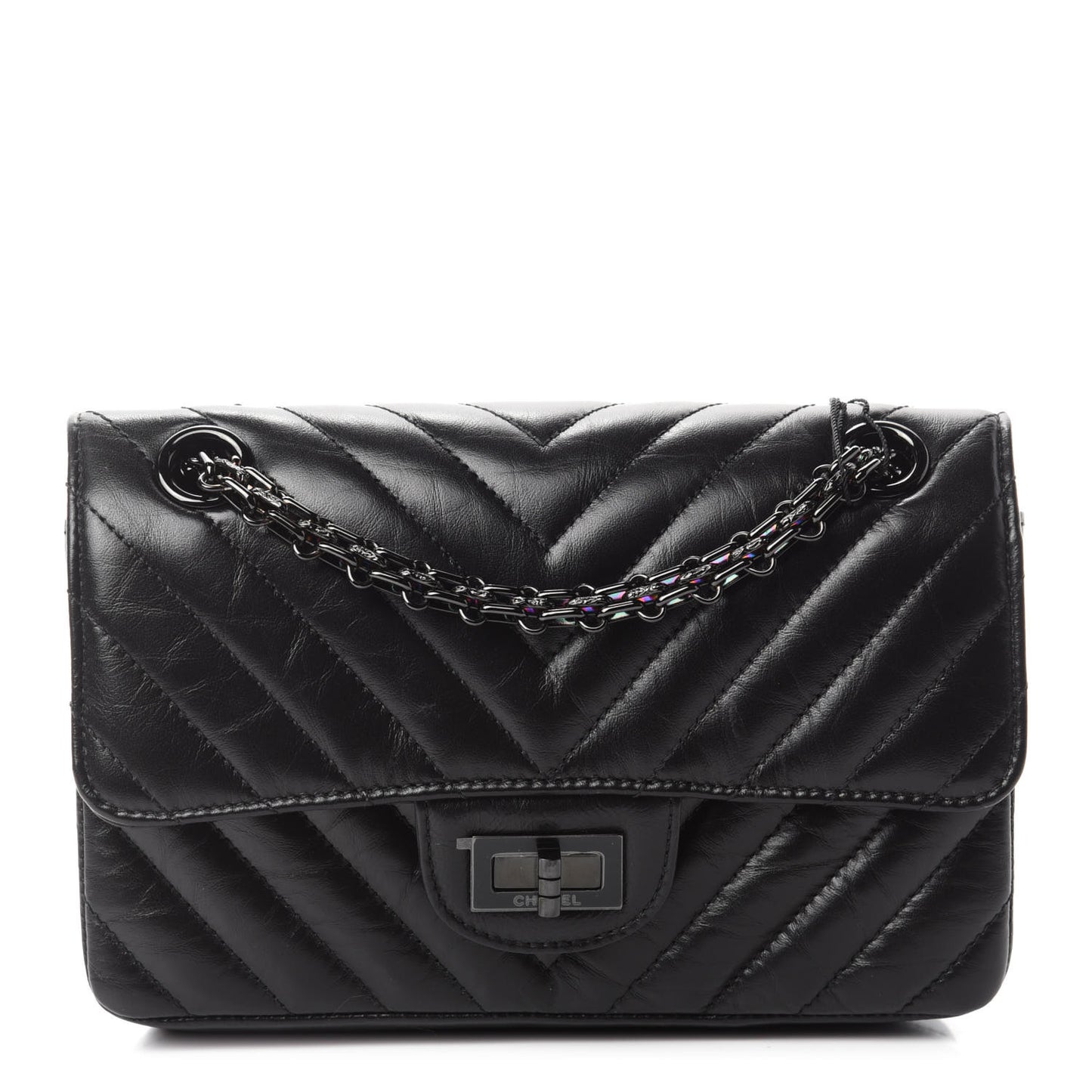 Aged Calfskin Chevron Quilted 2.55 Reissue Mini Flap So Black
