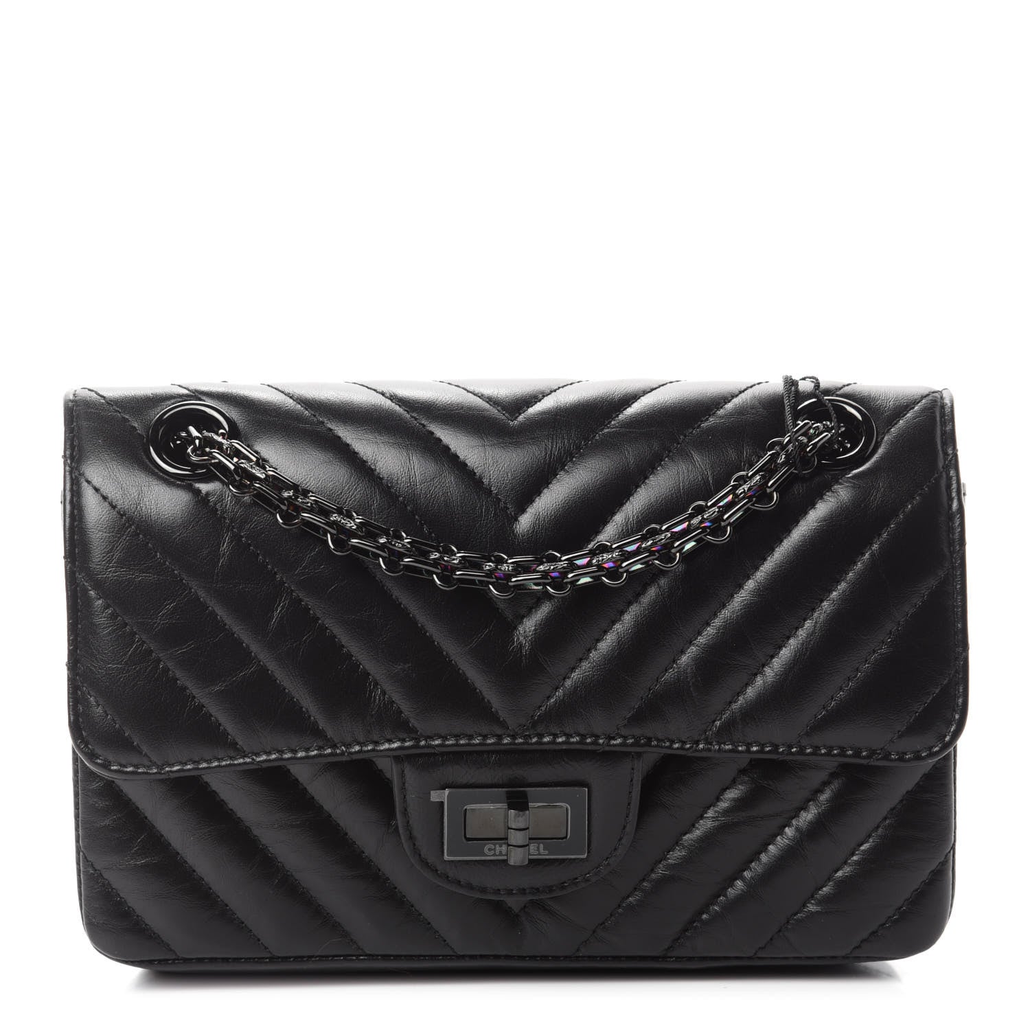 Chanel Aged Calfskin Chevron Quilted 2.55 Reissue Mini Flap So Black 1 of 12