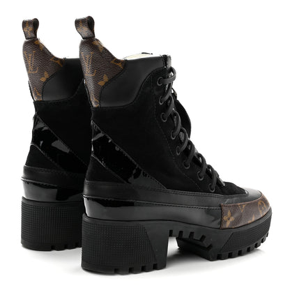 Louis Vuitton Suede Calfskin Monogram Zip Up Laureate Platform Desert Boots 37 Black 5 of 10