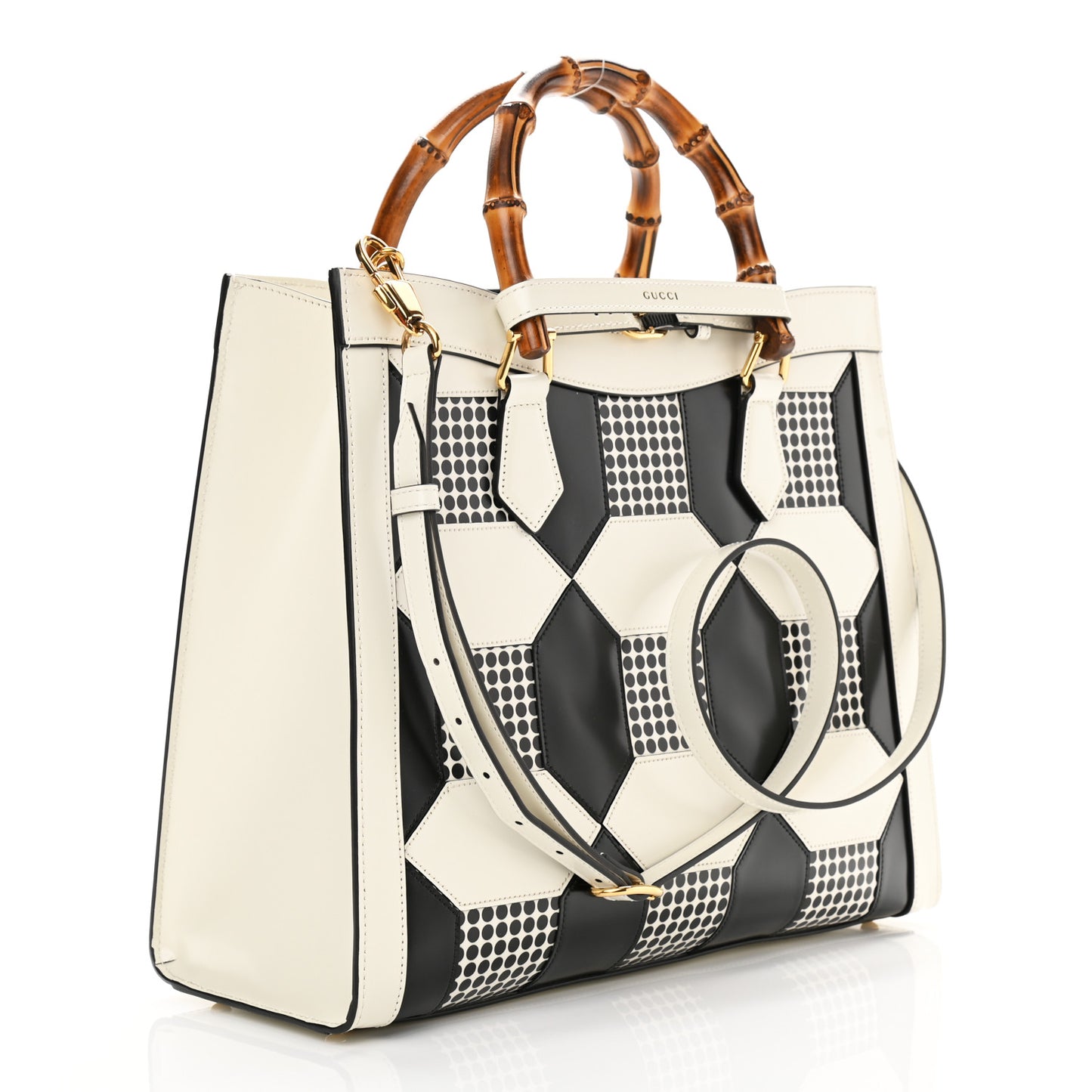 Calfskin Geometric Inlay Medium Diana Tote Bag White Black