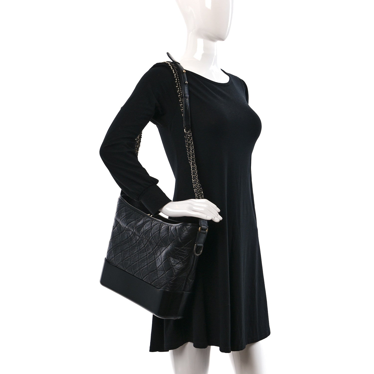 Chanel Aged Calfskin Quilted Large Gabrielle Hobo Black 2 of 9