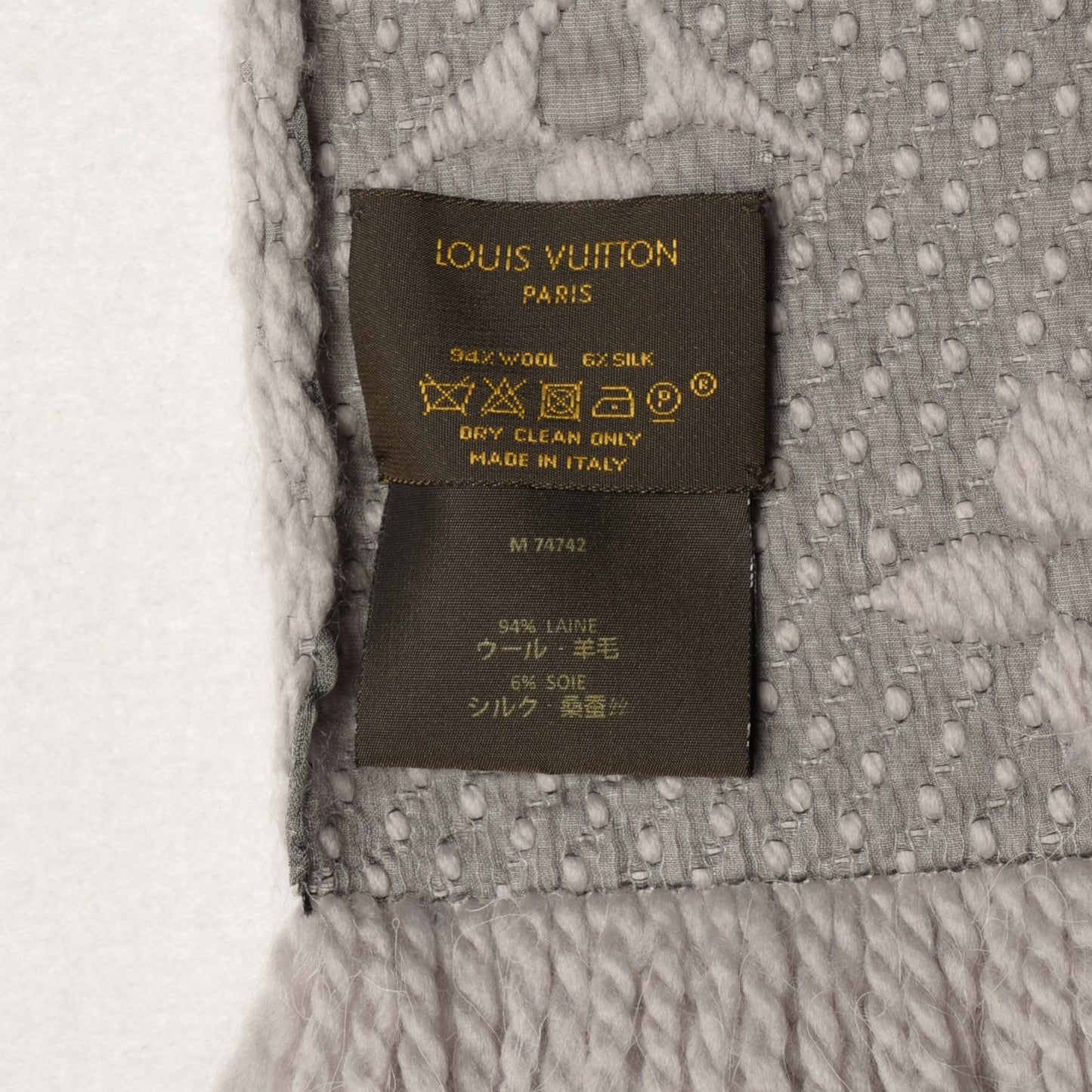 Wool Silk Logomania Scarf Pearl Grey