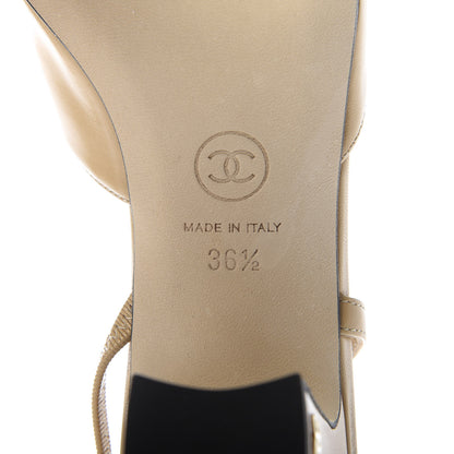 Chanel Goatskin Grosgrain Cap Toe CC Slingback Pumps 36.5 Beige Black 8 of 10