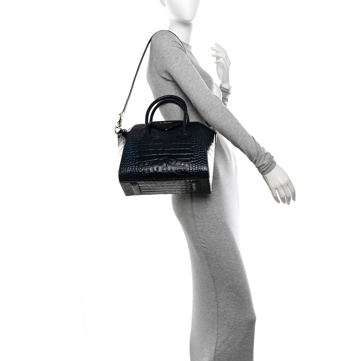 Givenchy Calfskin Crocodile Embossed Small Antigona Navy 2 of 10