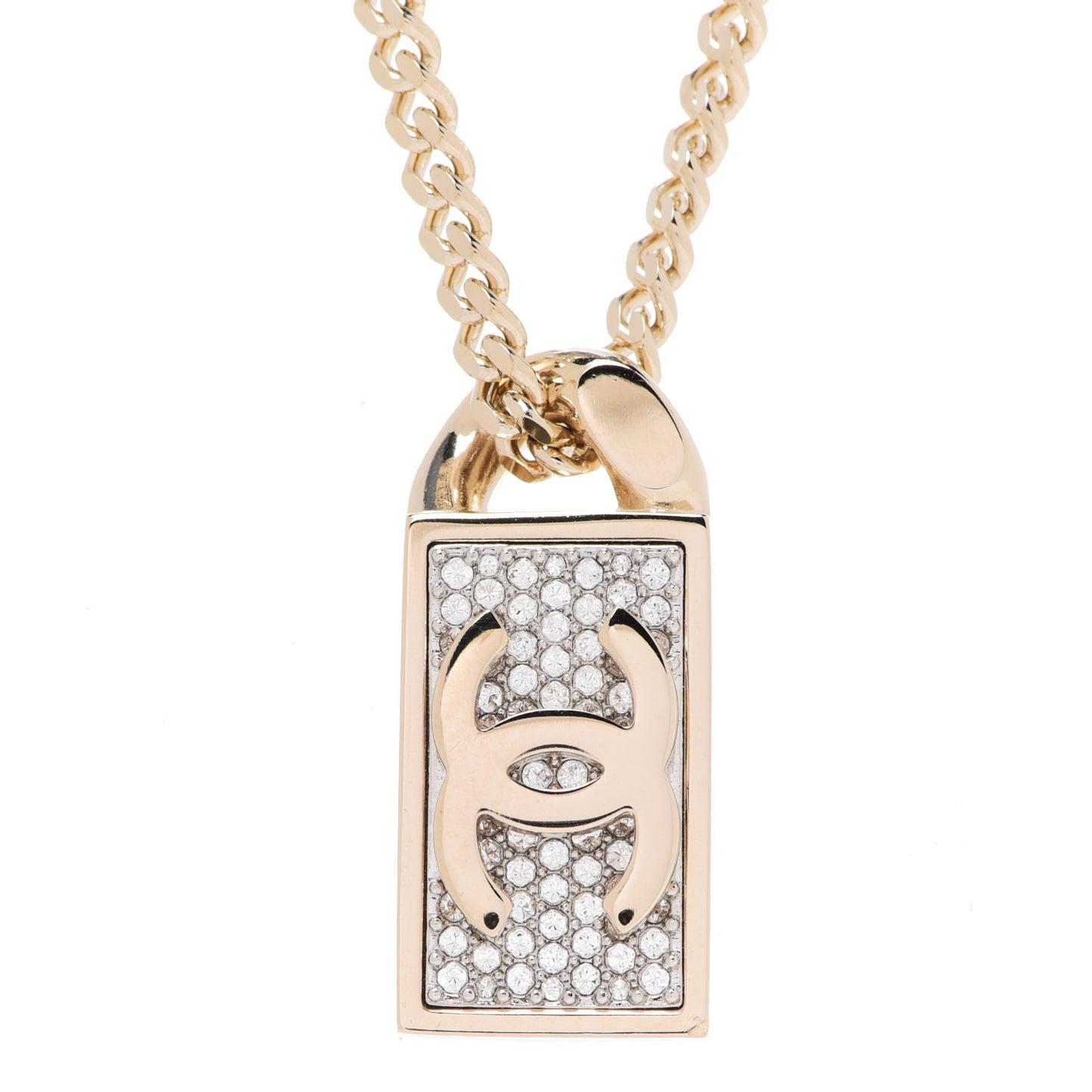 Crystal Dog Tag Charm Necklace Gold