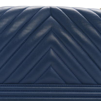 Chanel Lambskin Chevron Quilted Medium Boy Flap Blue 13 of 14