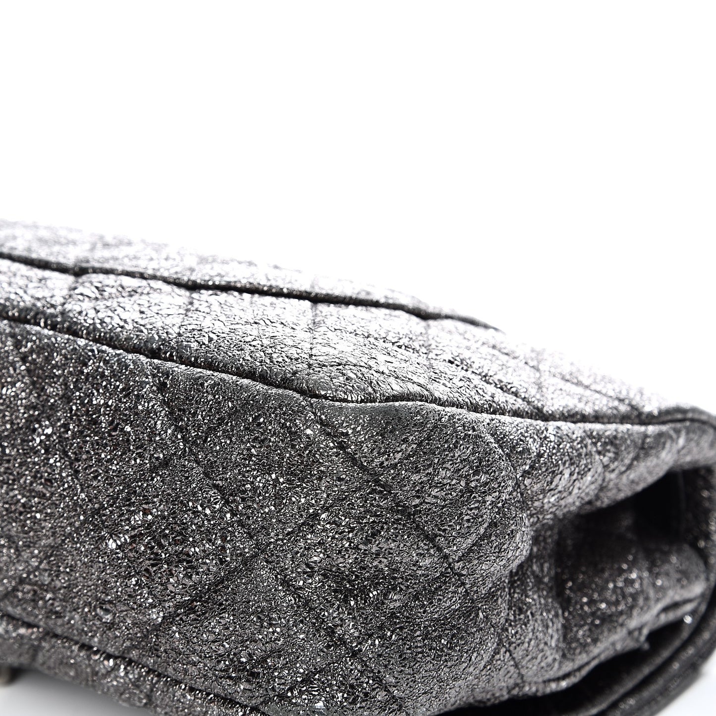 Metallic Crackled Calfskin Medium Double Flap Argent Fonce