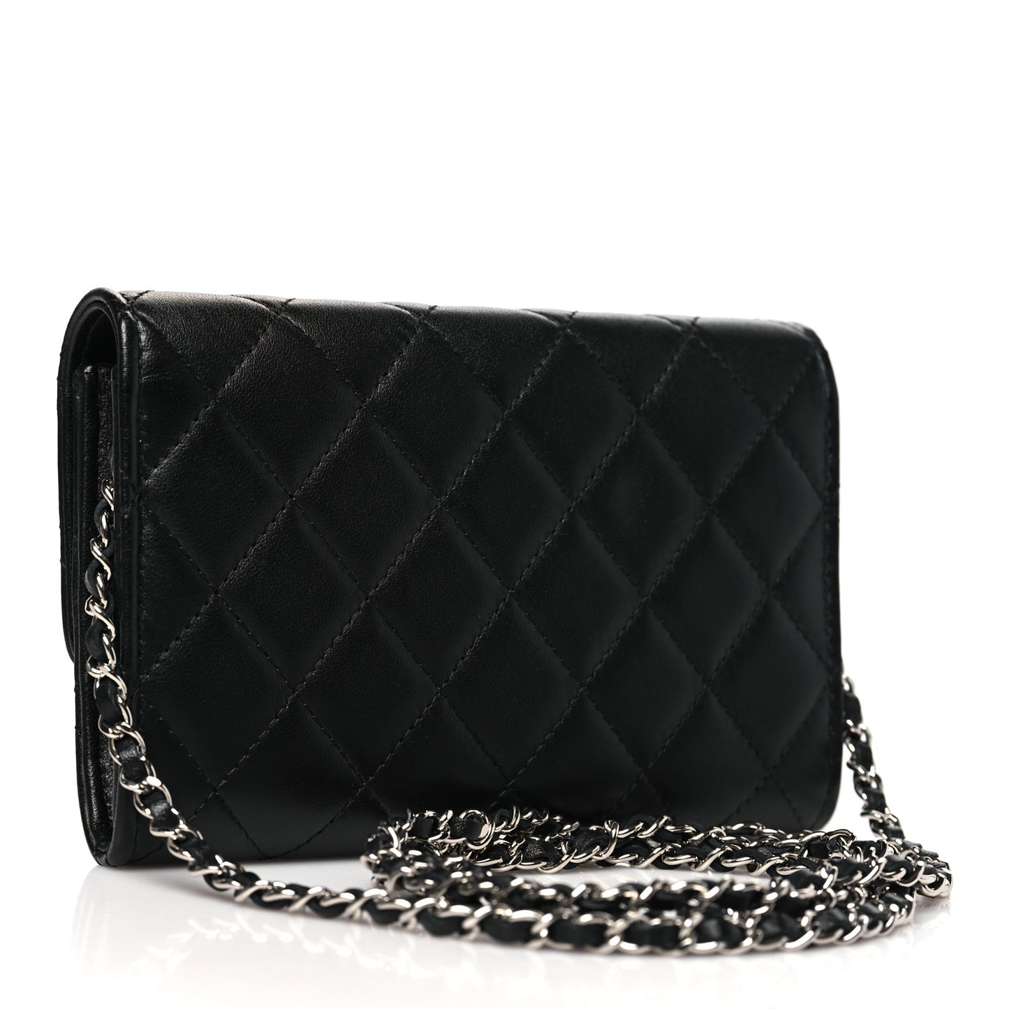 Lambskin Quilted Mini French Wallet On Chain WOC Black