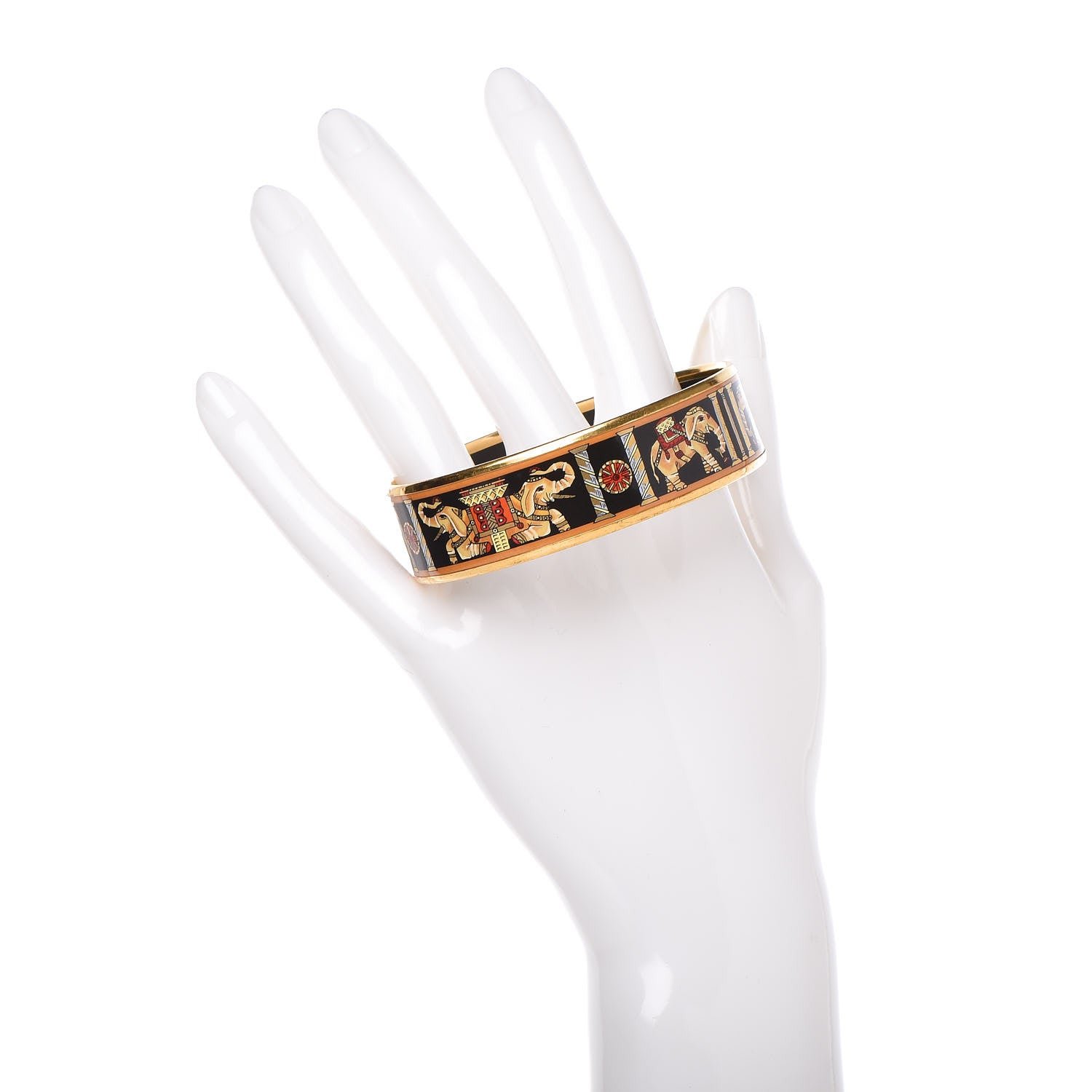 Hermes Enamel Printed Elephant Torana Wide Bracelet 70 Black 2 of 5