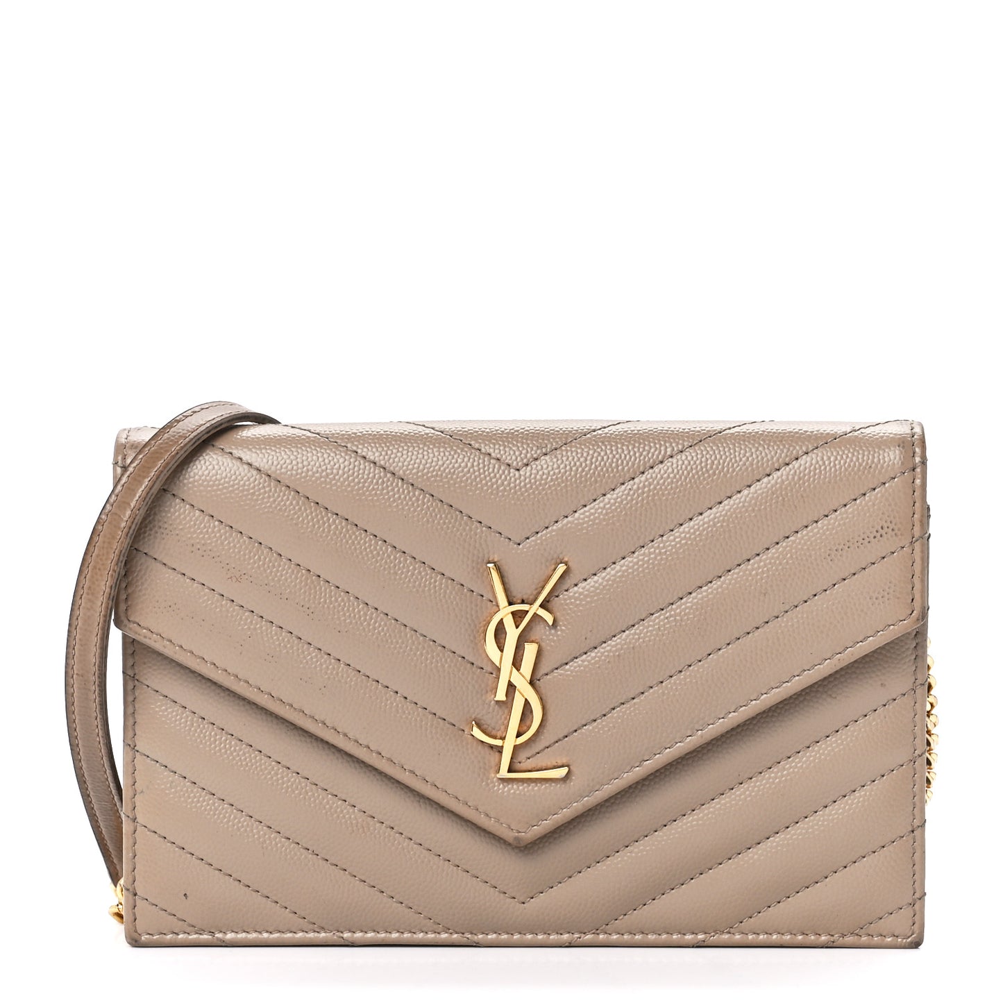 Grain De Poudre Matelasse Chevron Monogram Envelope Chain Wallet Dark Beige