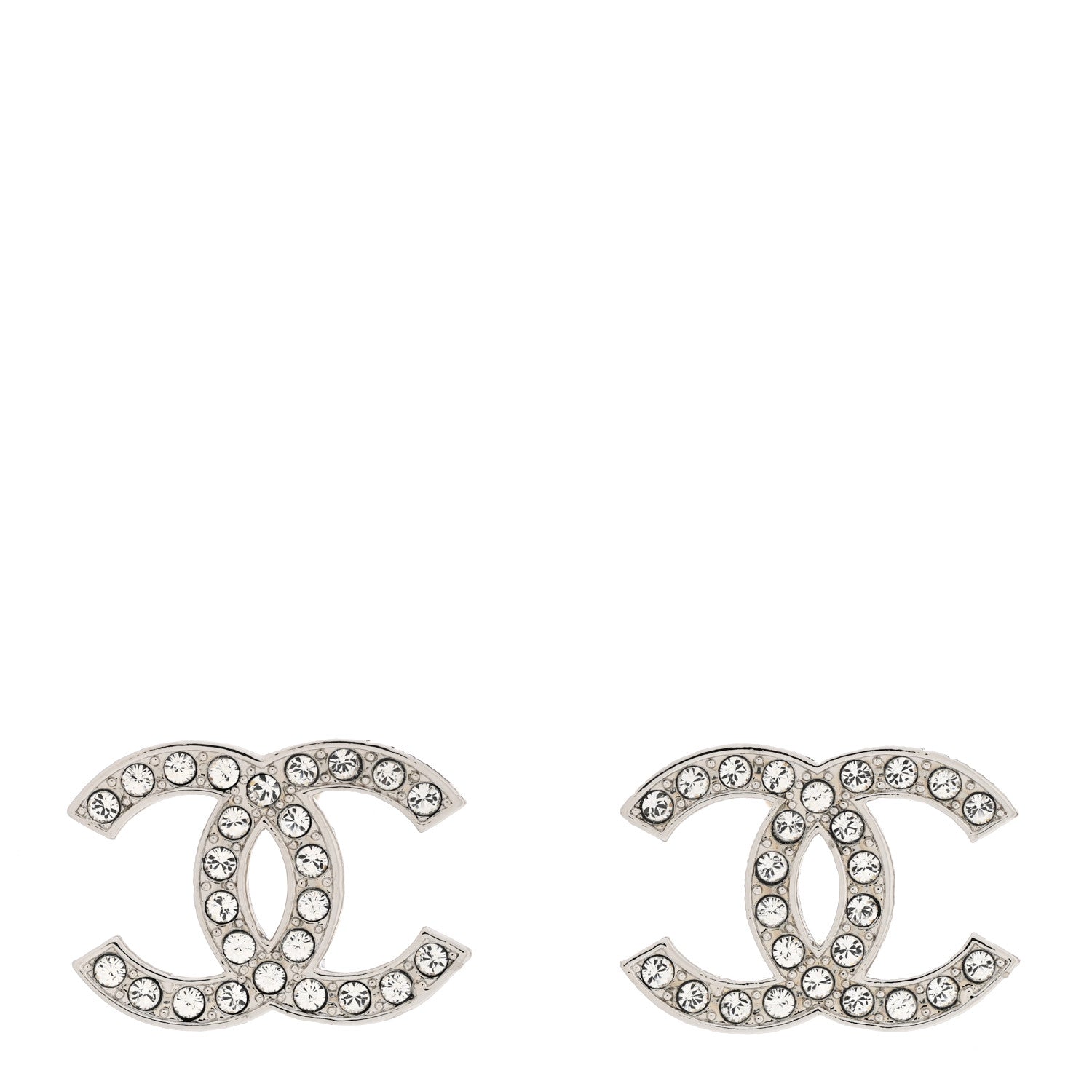 Chanel Crystal Timeless CC Earrings Silver 1 of 5
