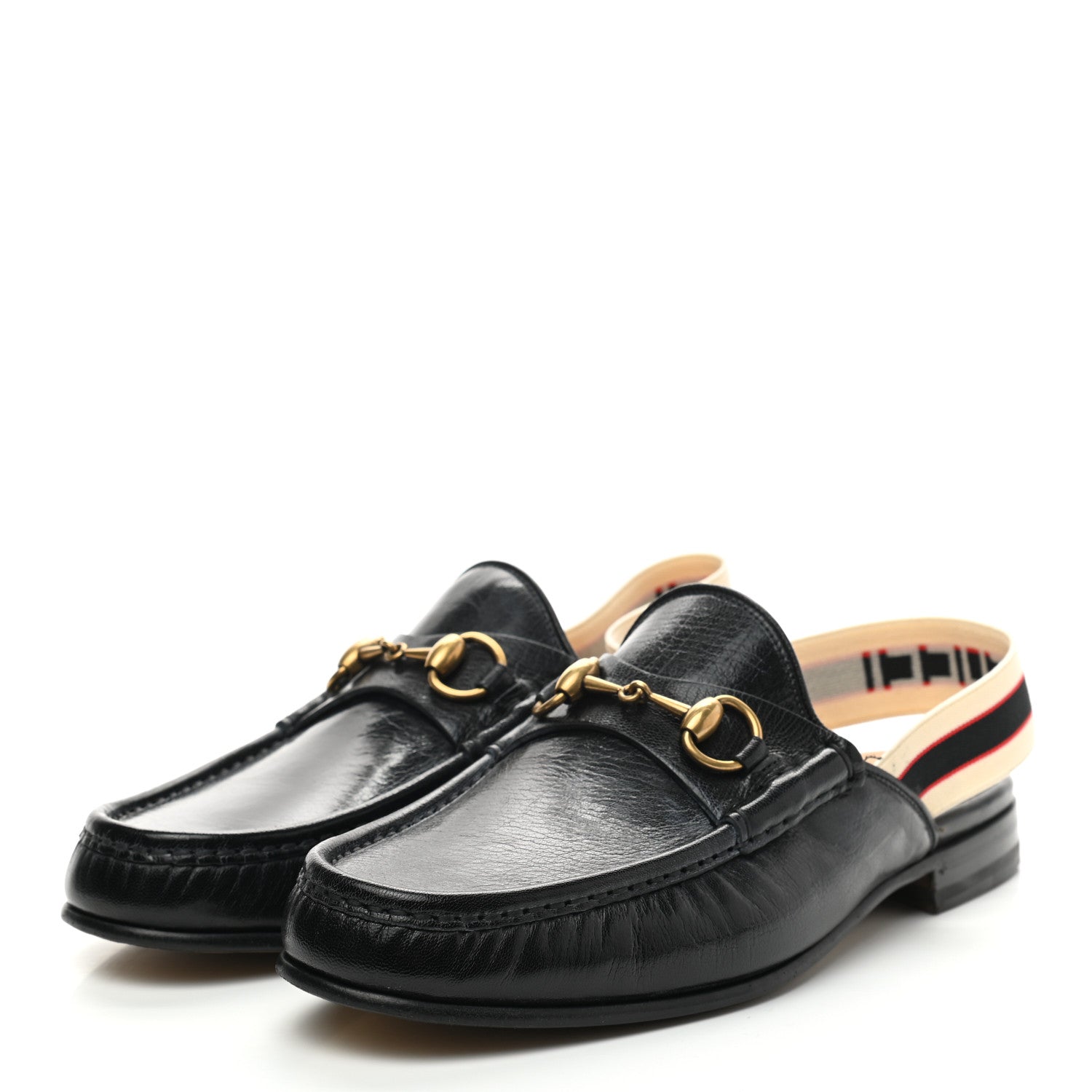 Gucci Goatskin Stripe Mens Horsebit Slingback Slippers 8 Black 2 of 10