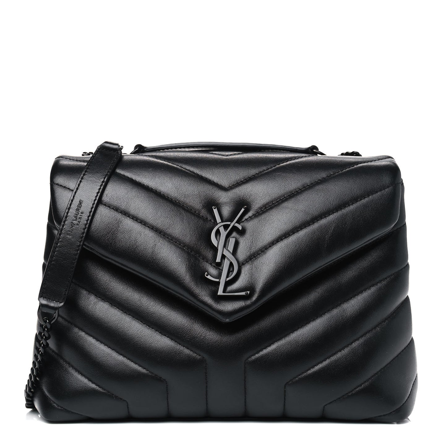 Calfskin Y Quilted Monogram Small Loulou Chain Satchel Black
